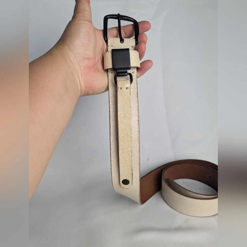 SANDWICH Leather Belt Size 90 = 12 US off White Color Black Buckle Women - Picture 2 of 9